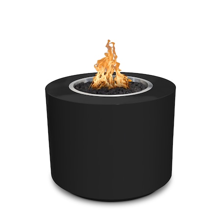 The Outdoor Plus 30 Round Beverly Fire Pit, Powder Coated Metal, Black, Spark Ignition with Flame Sense, Liquid Propane OPT-30PCBFSEN-BLK-LP